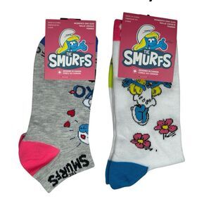2x Smurf Novelty Crew And Ankle Socks woman Set Size 6-9.5